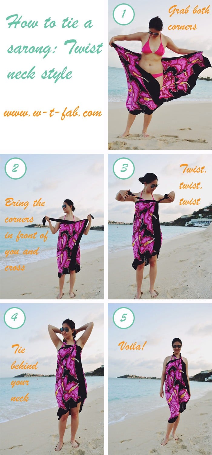how to tie a sarong twist neck style by popular San Francisco style blogger What The Fab