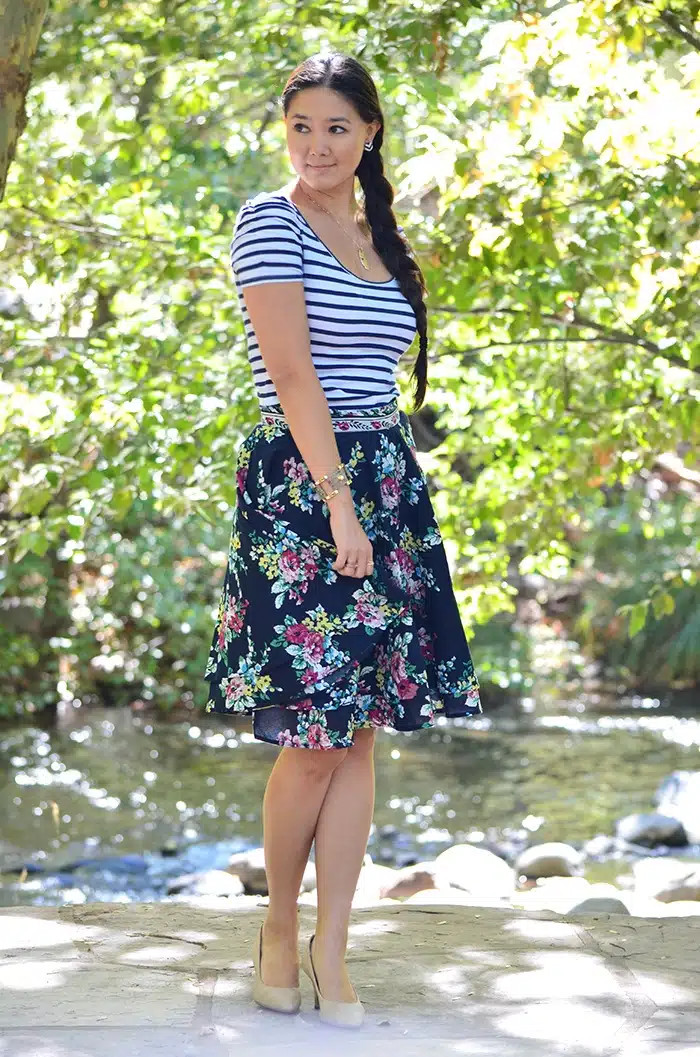 striped top floral skirt