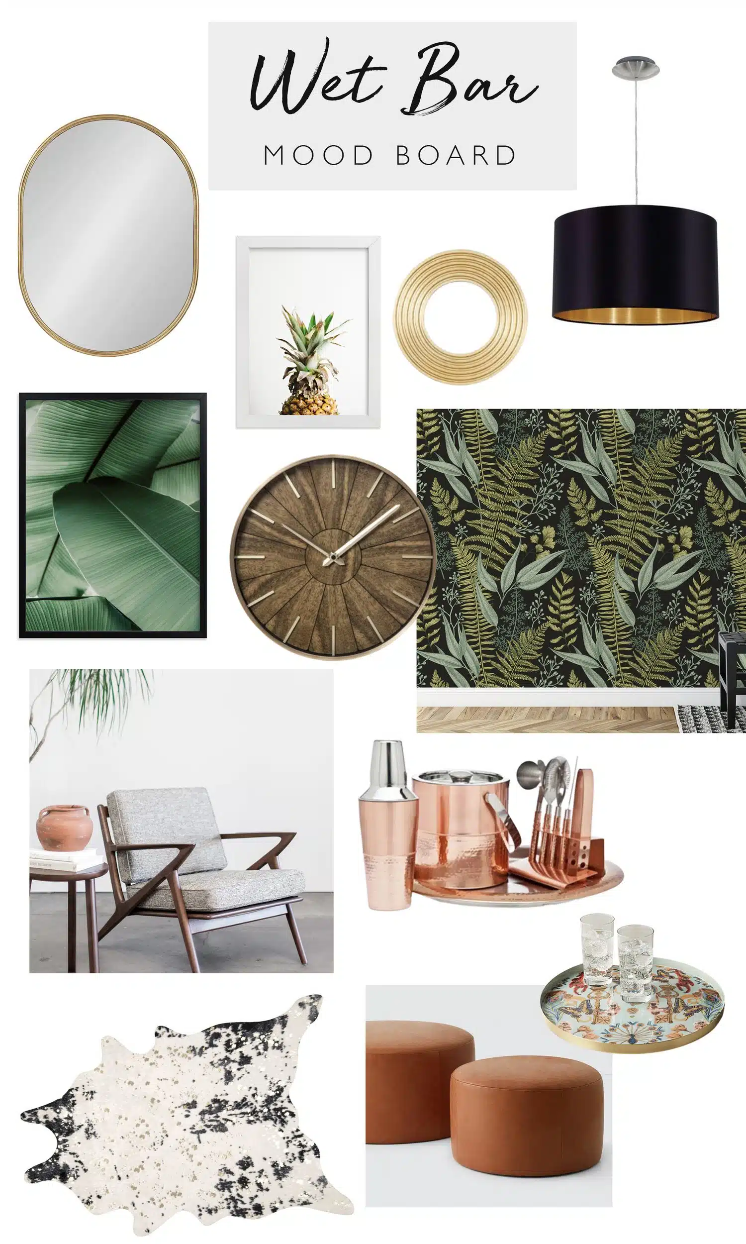 Tropical home bar mood board, by lifestyle blogger What The Fab