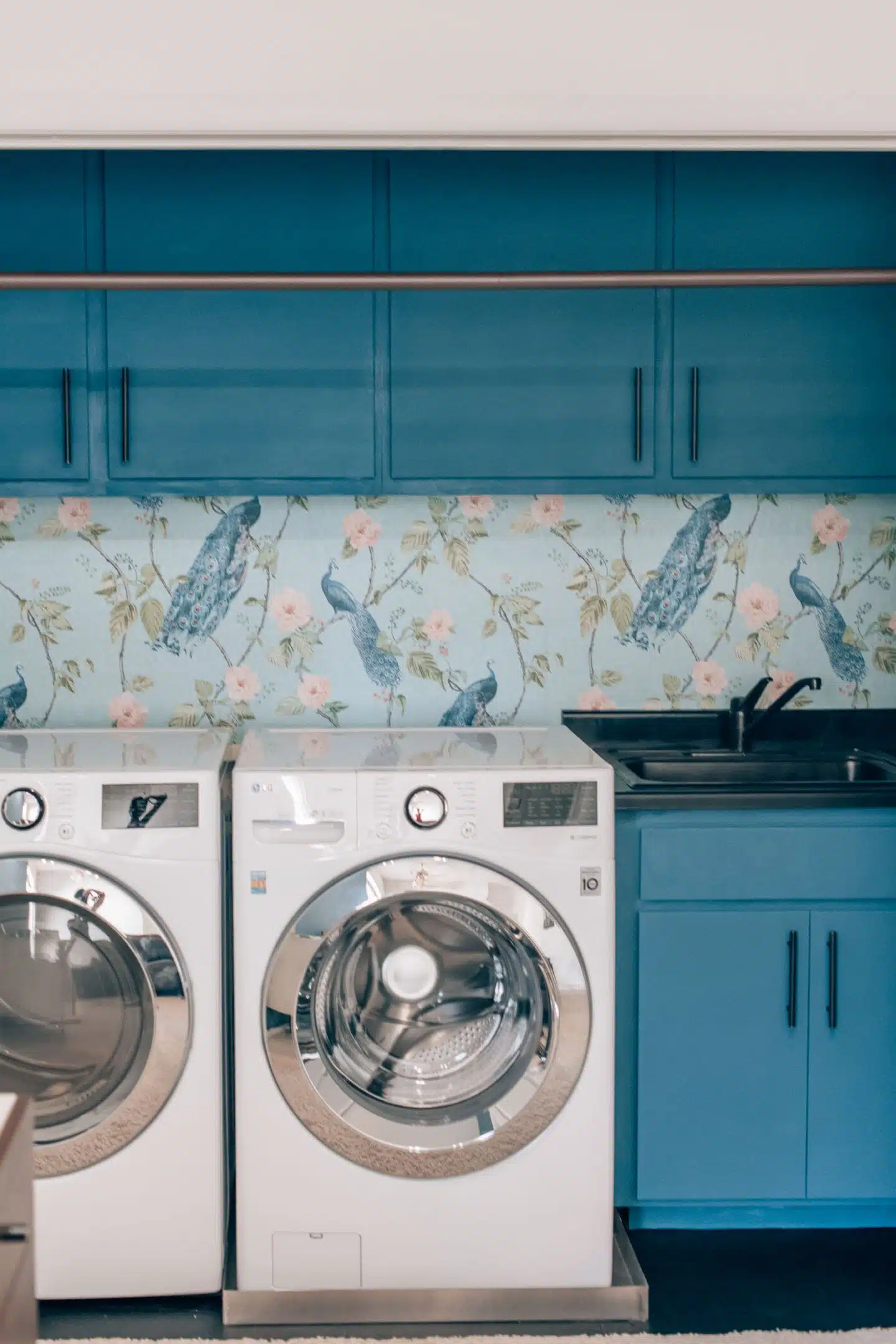 Laundry room wallpaper and makeover, by lifestyle blogger What The Fab