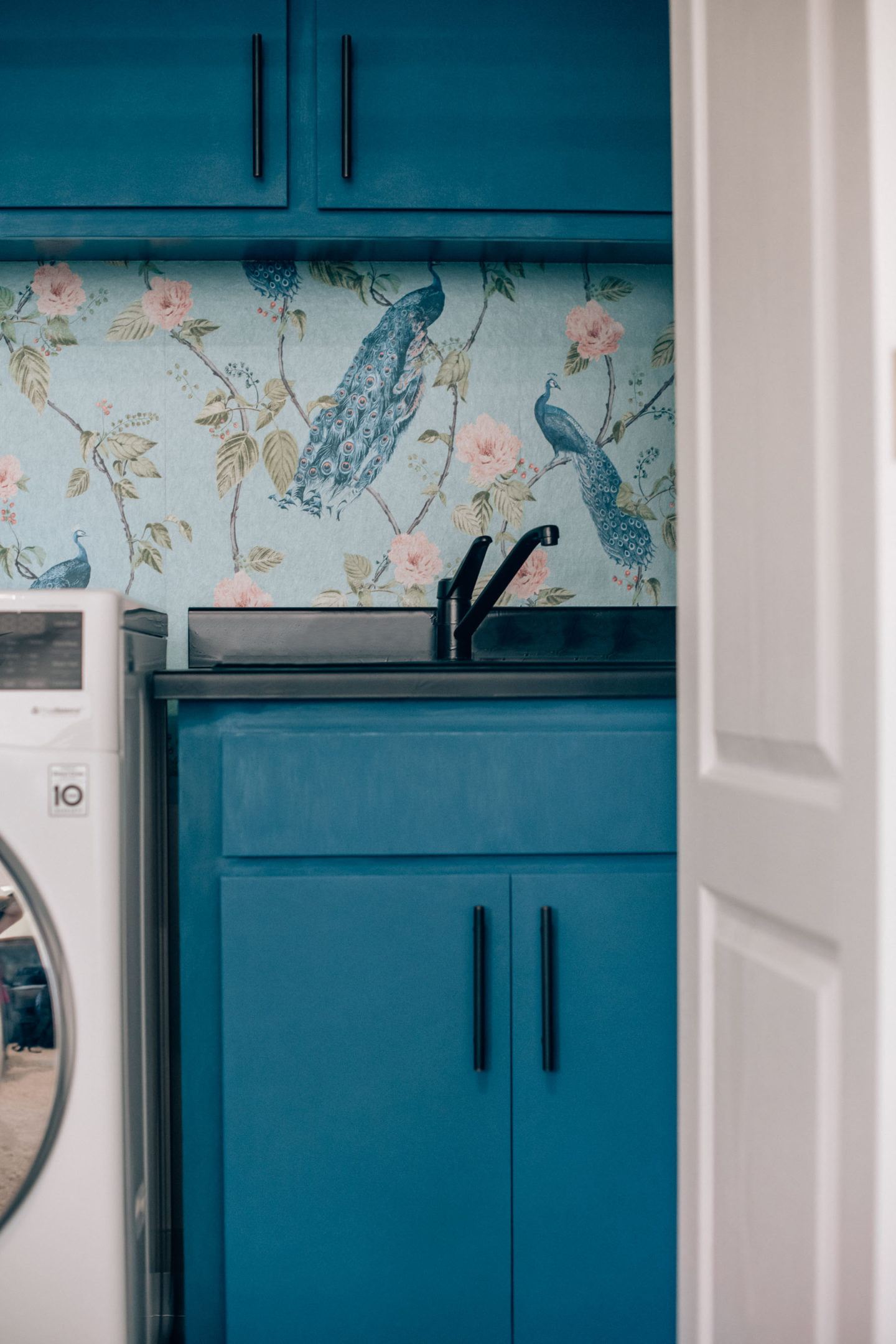 Laundry room wallpaper and makeover, by lifestyle blogger What The Fab