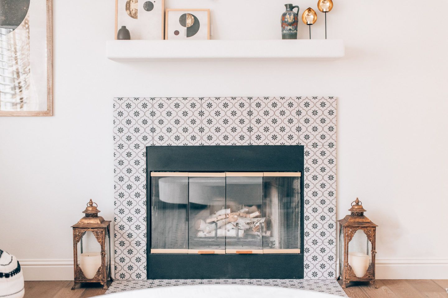 Fireplace stickers makeover, by lifestyle blogger What The Fab