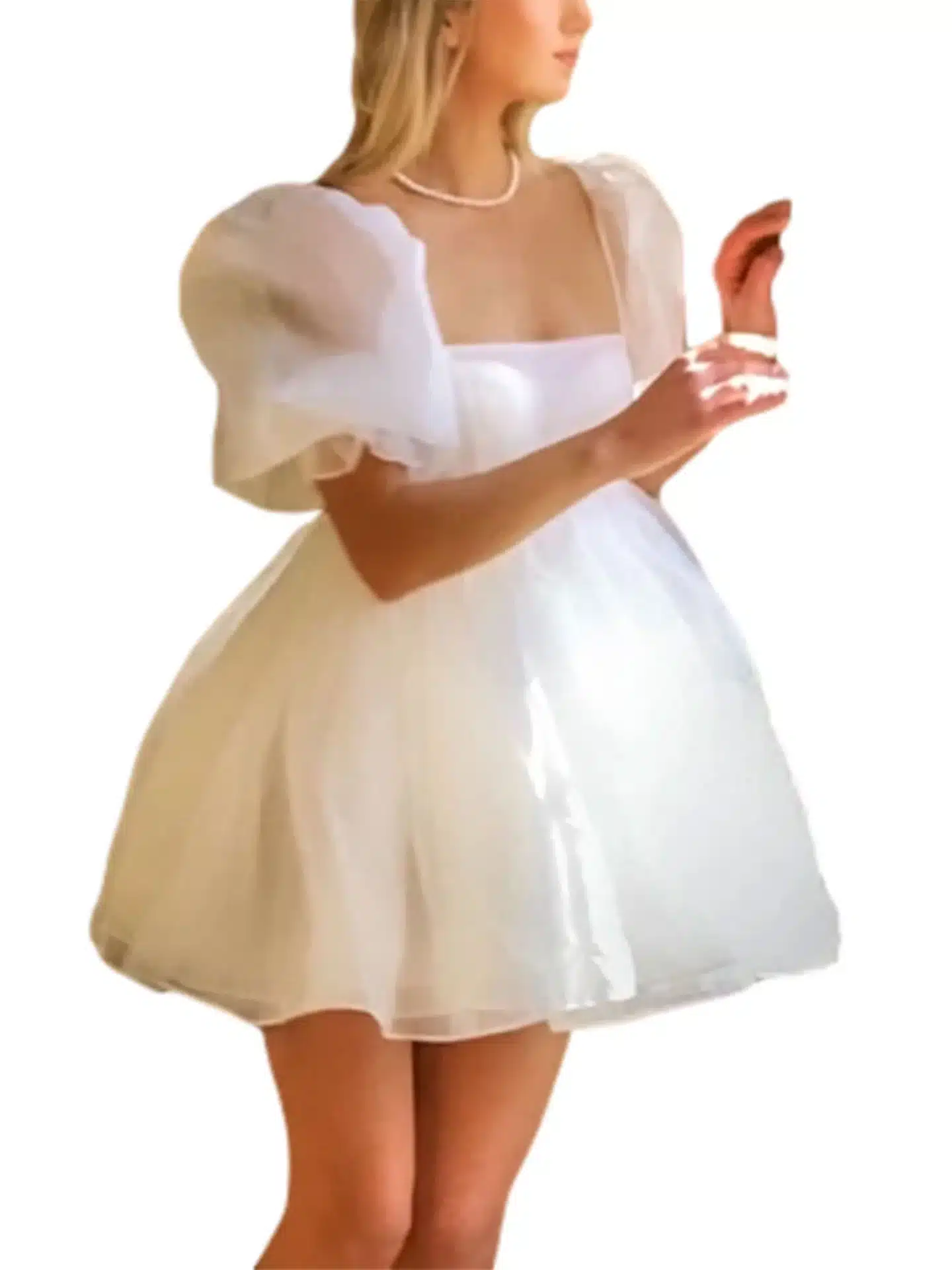 Puffy white organza dress.