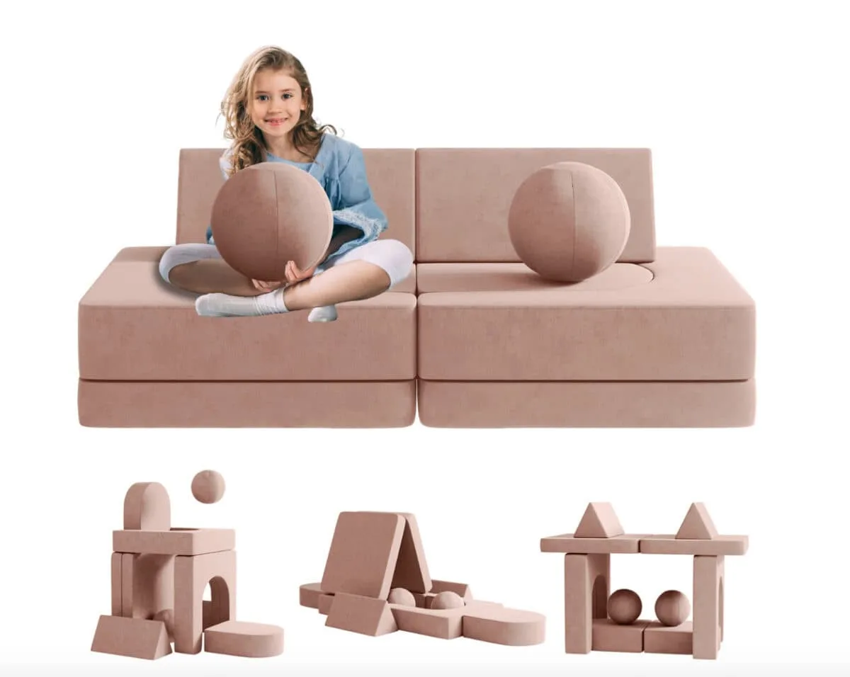 Milliard Kids Modular Couch - Convertible Toddler Sofa With Bonus Pillow Pink