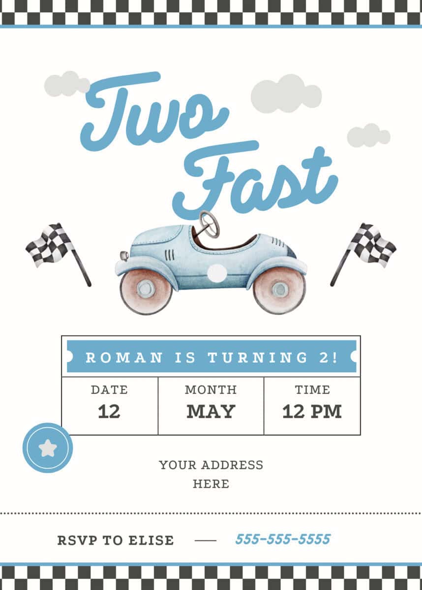 Two Fast birthday party invitations, but lifestyle blogger What The Fab